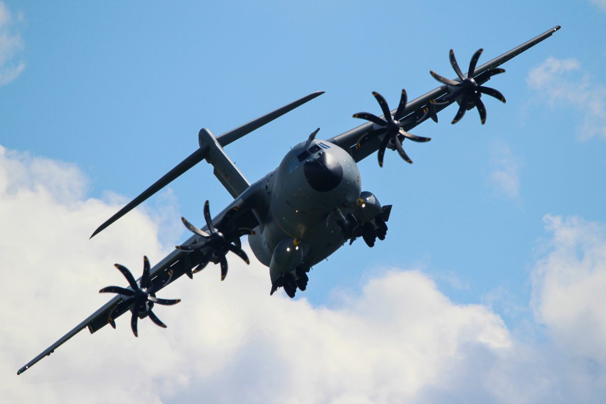 Military transport aircraft in flight